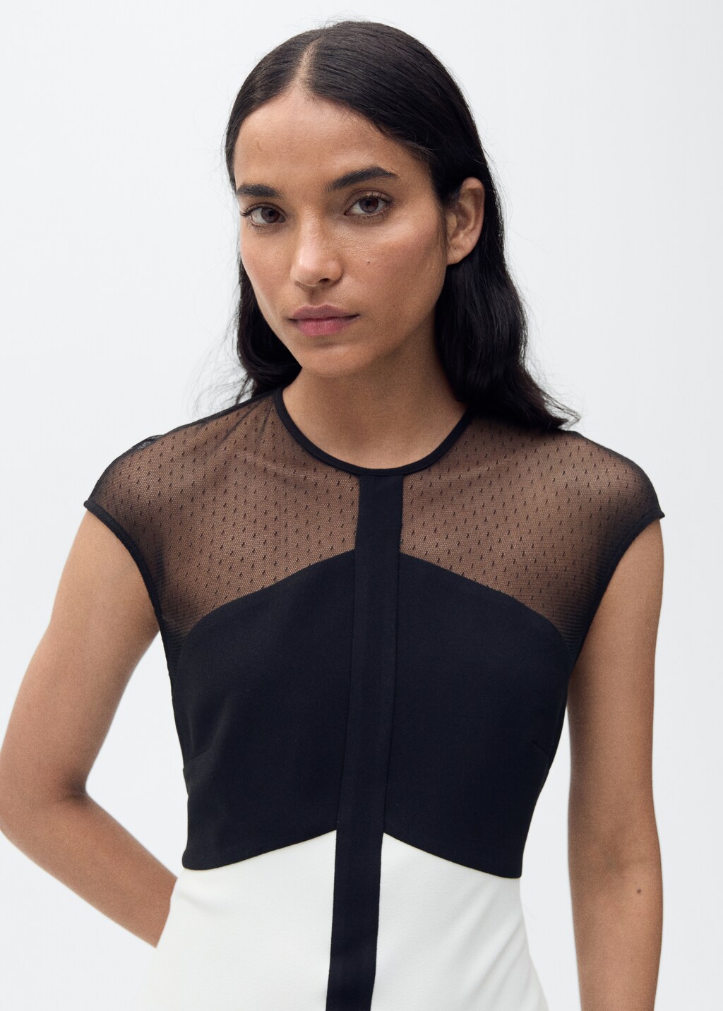 Two-tone panel dress - Off White