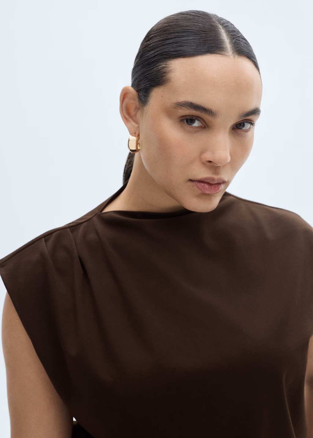 T-shirt with gathered asymmetrical neck - Sand