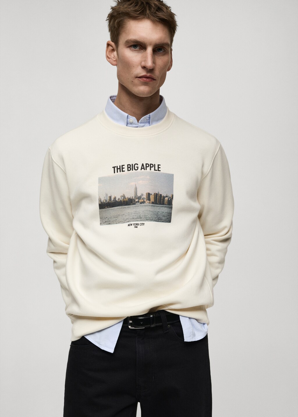 Graphic-print cotton sweatshirt - Beige