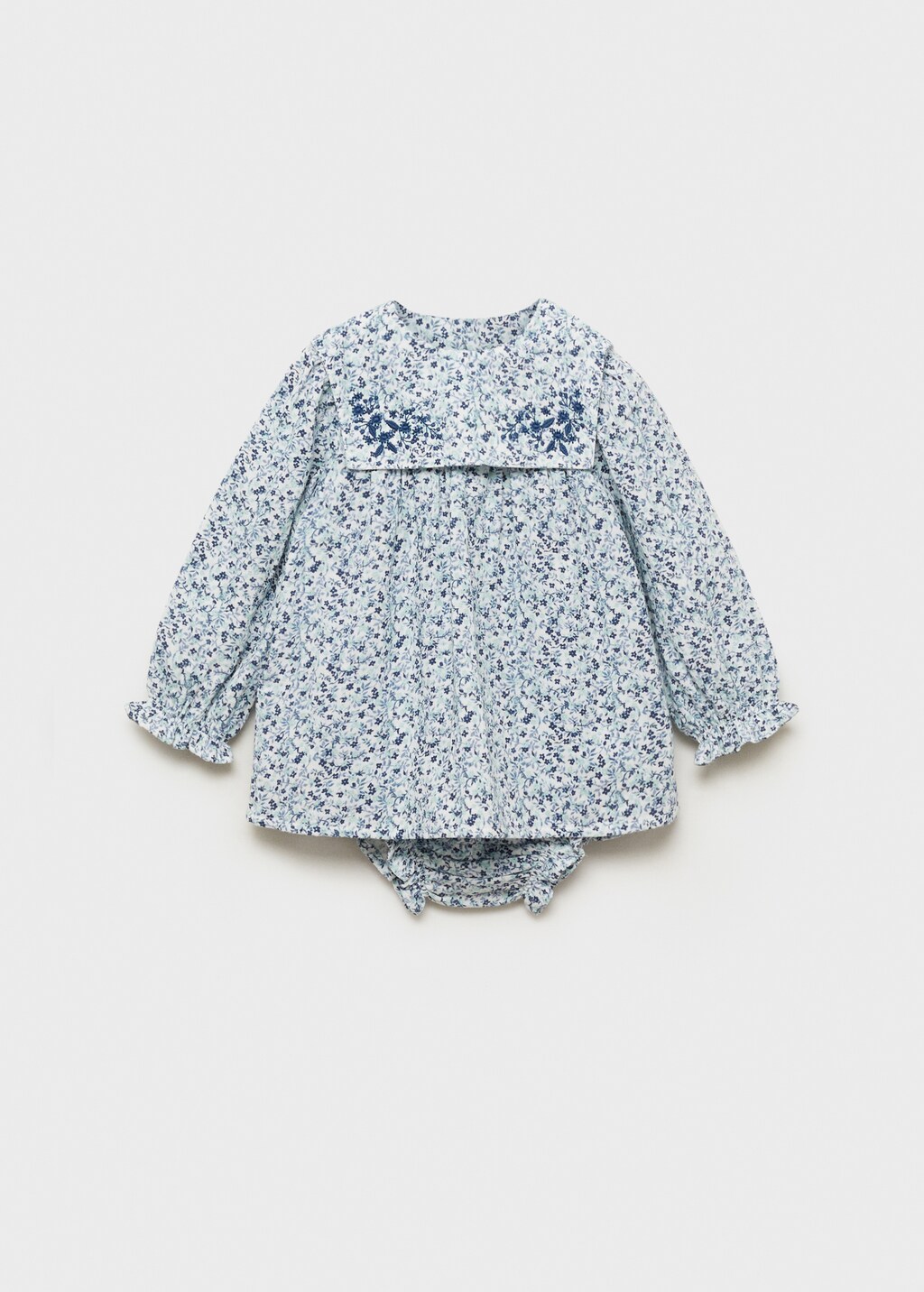 Ruffled cotton frock and dress - Blue