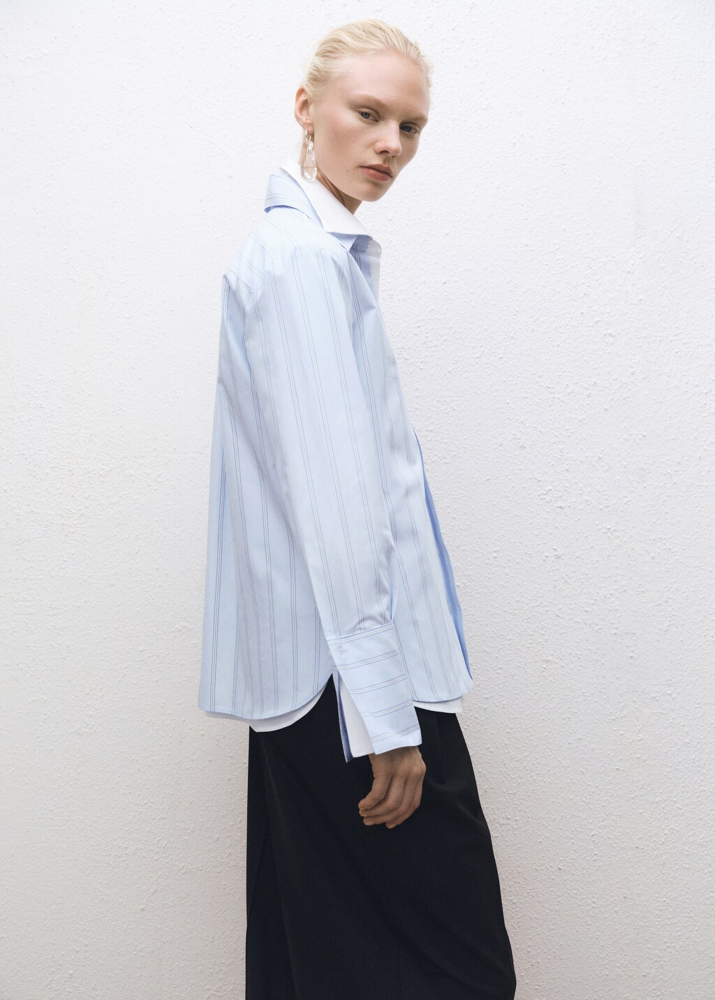 Regular striped cotton shirt - Sky Blue