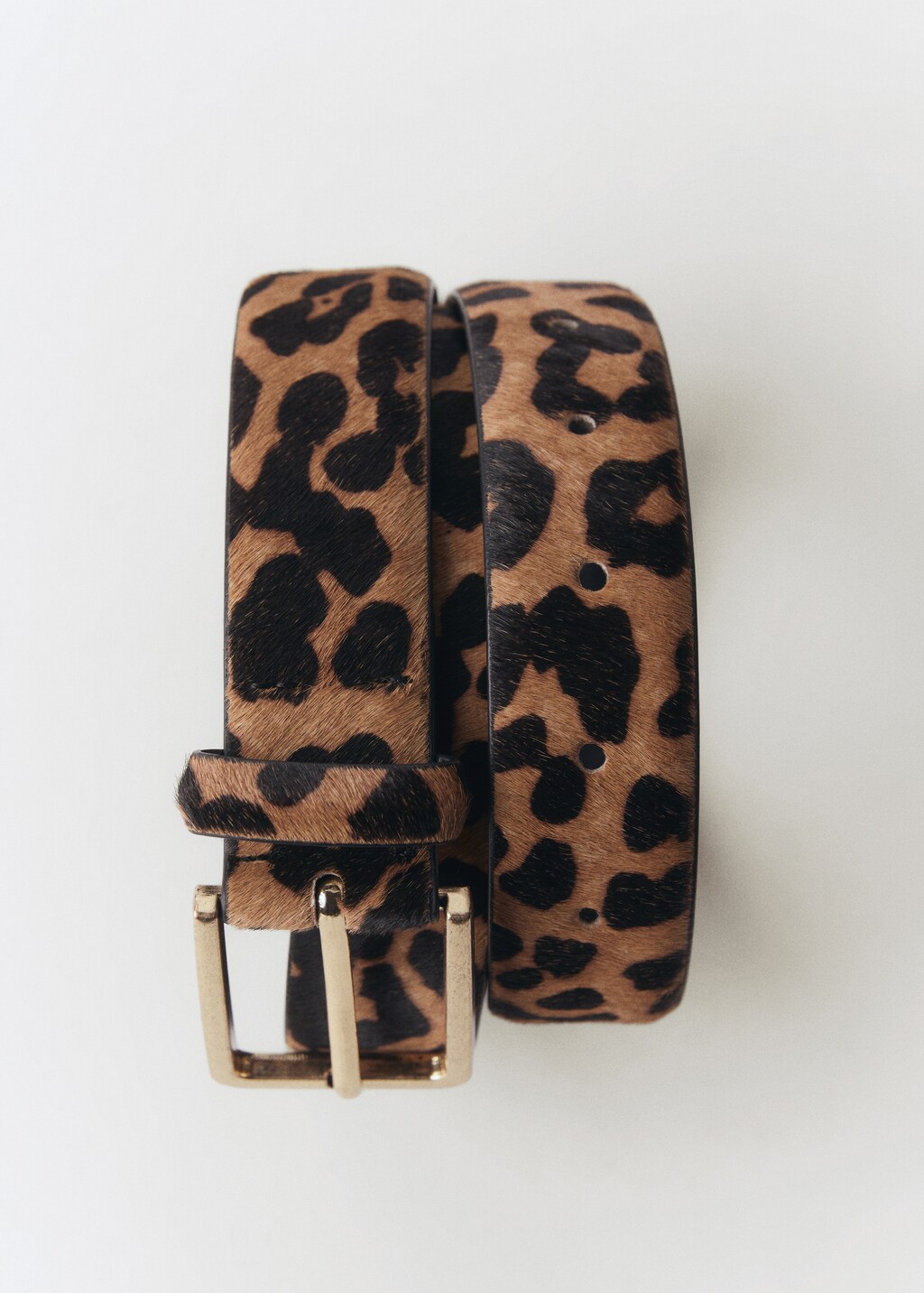 Leopard fur leather belt - Brown