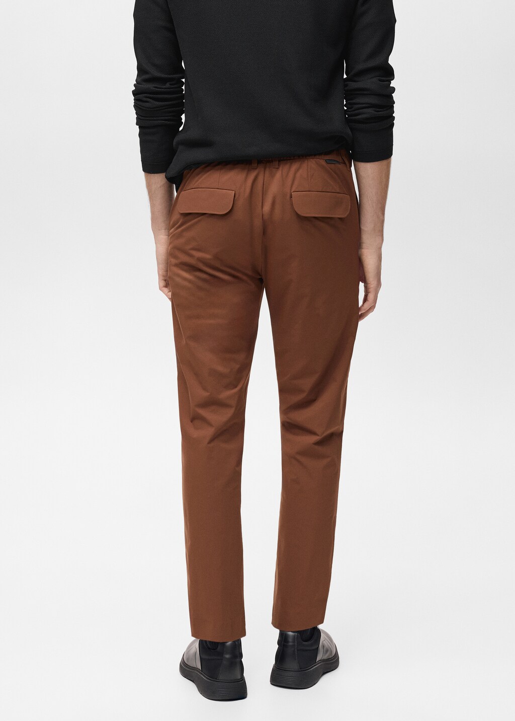 Stretch fabric slim-fit trousers with drawstring - Sand