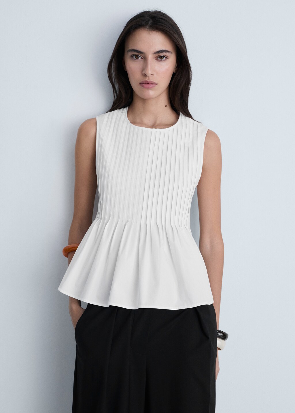 Cotton pleats top - White