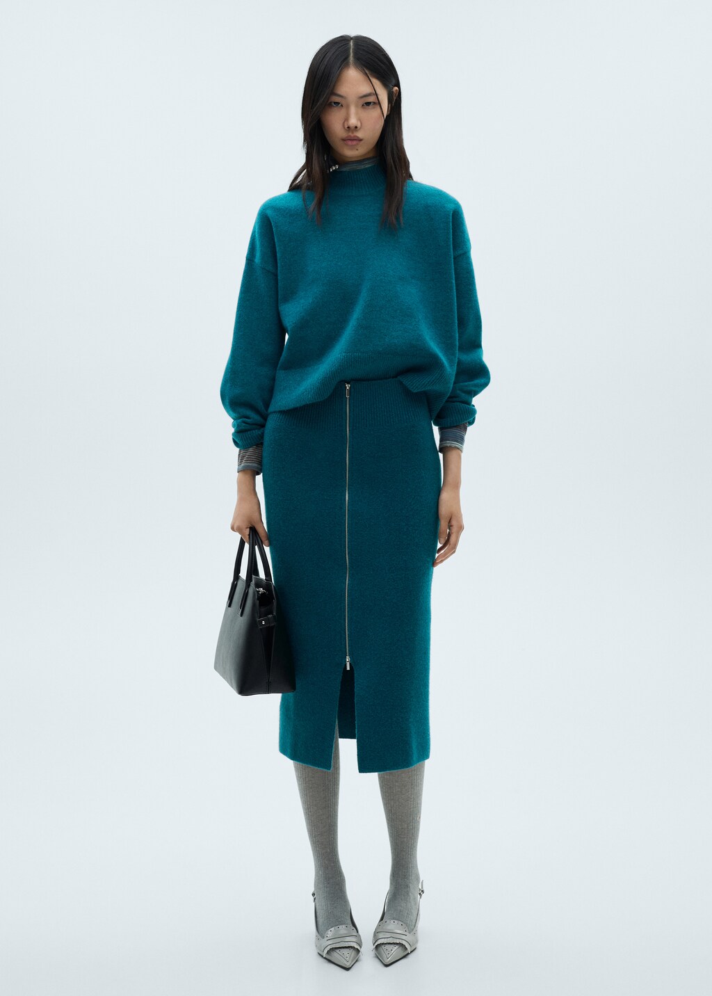 Zipper knit midi skirt - Sand