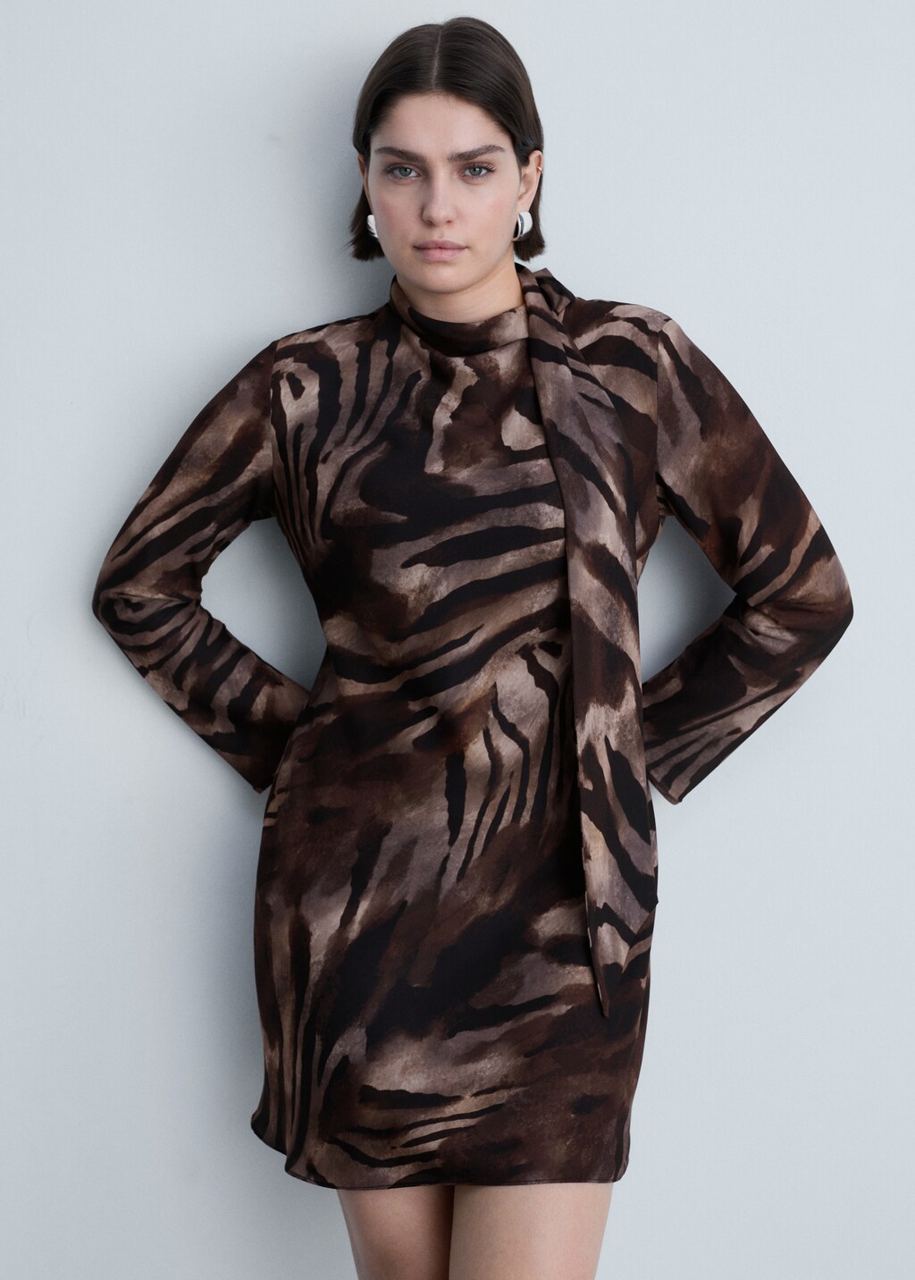 Zebra back bow satin dress - Brown