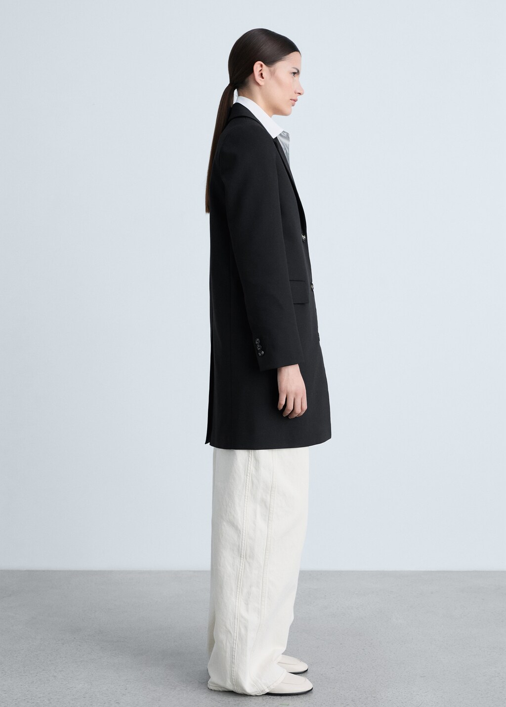 Cotton midi-coat with buttons - Black