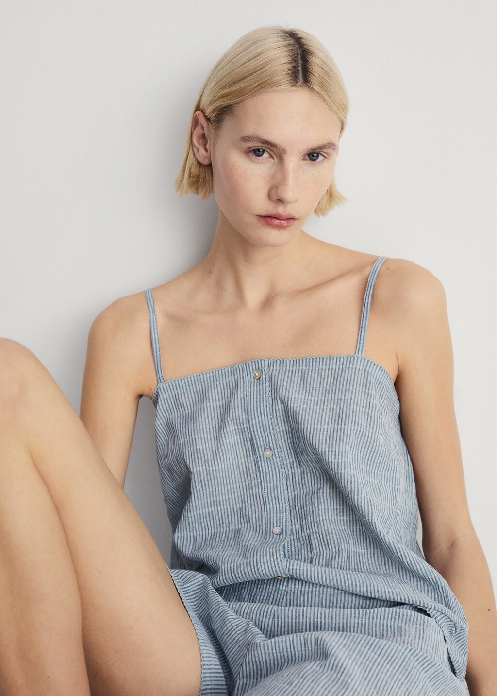 Seersucker striped cotton pyjama set - Lilac