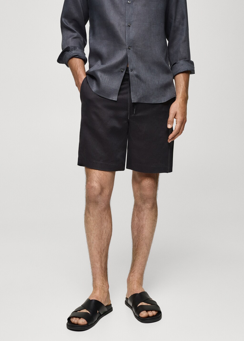 Tencel™ linen shorts with drawstring - Ice Grey