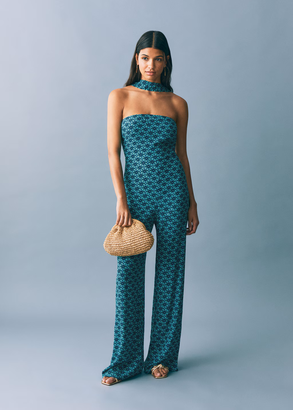Long printed jumpsuit - Turquoise