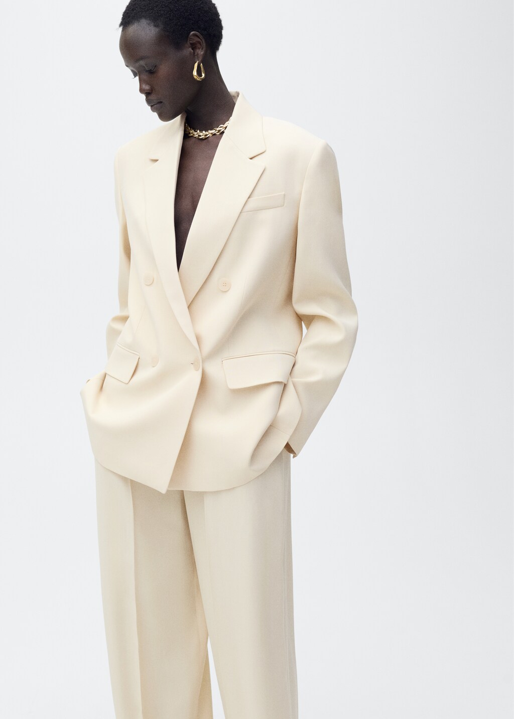 Pleated wideleg suit trousers - Vanilla