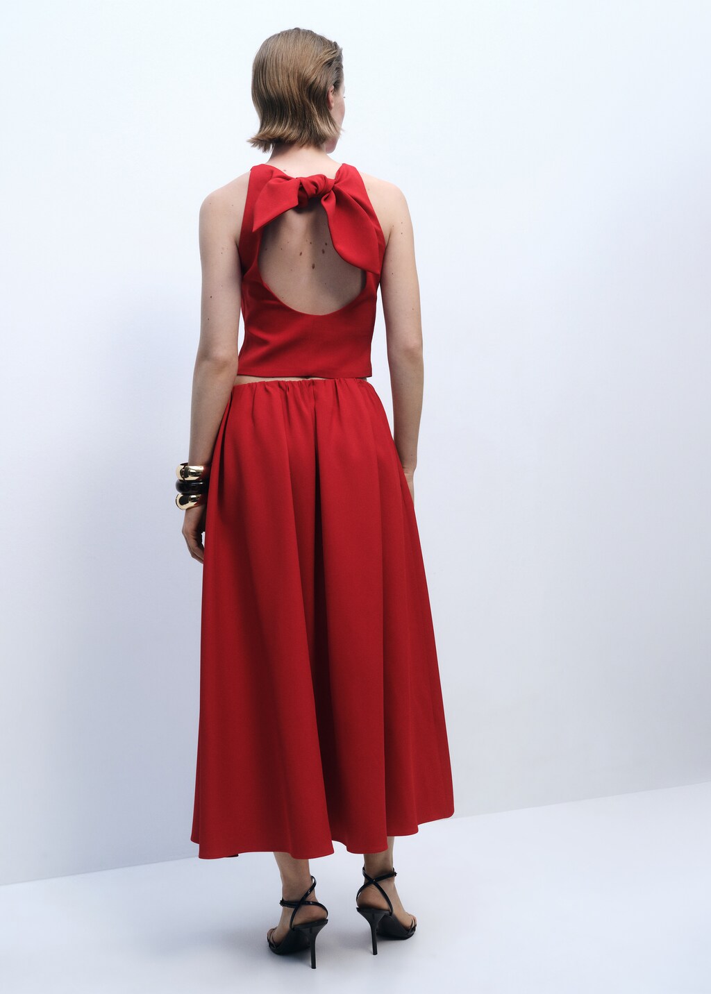Long skirt with gathered waist - Red