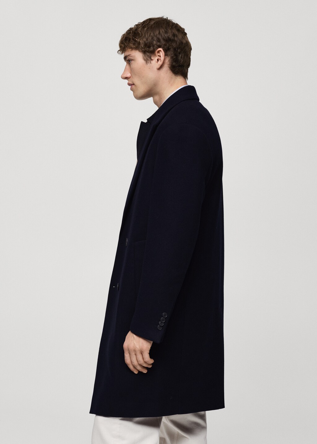Relaxed-fit long wool coat - Navy