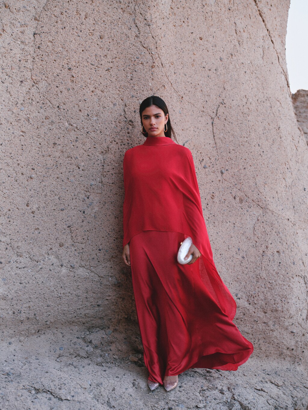 Long cape with bow - Red