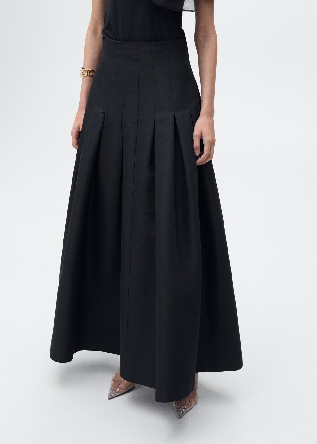 Flared skirt with pleated detail - Black