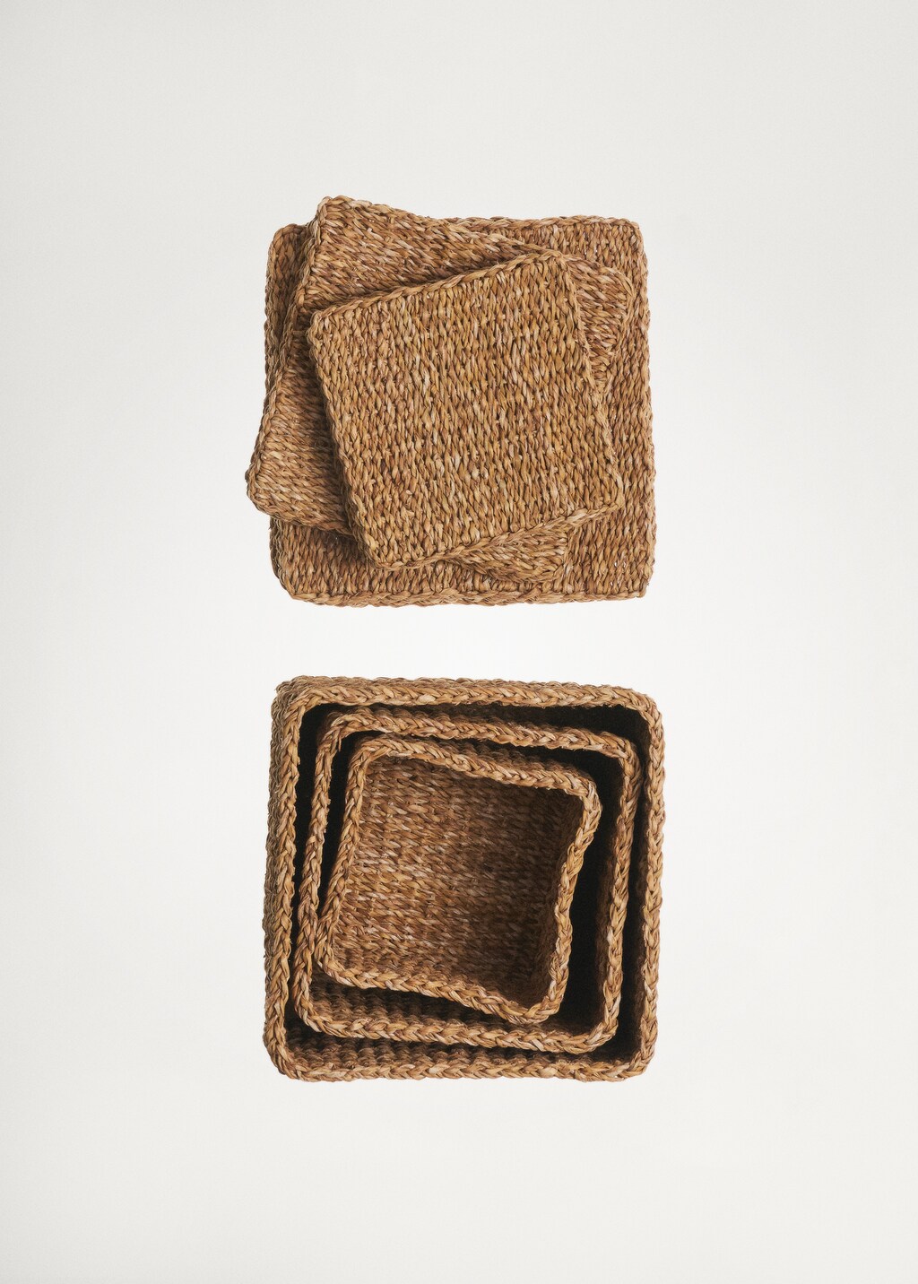 Medium square seagrass basket with lid - Brown