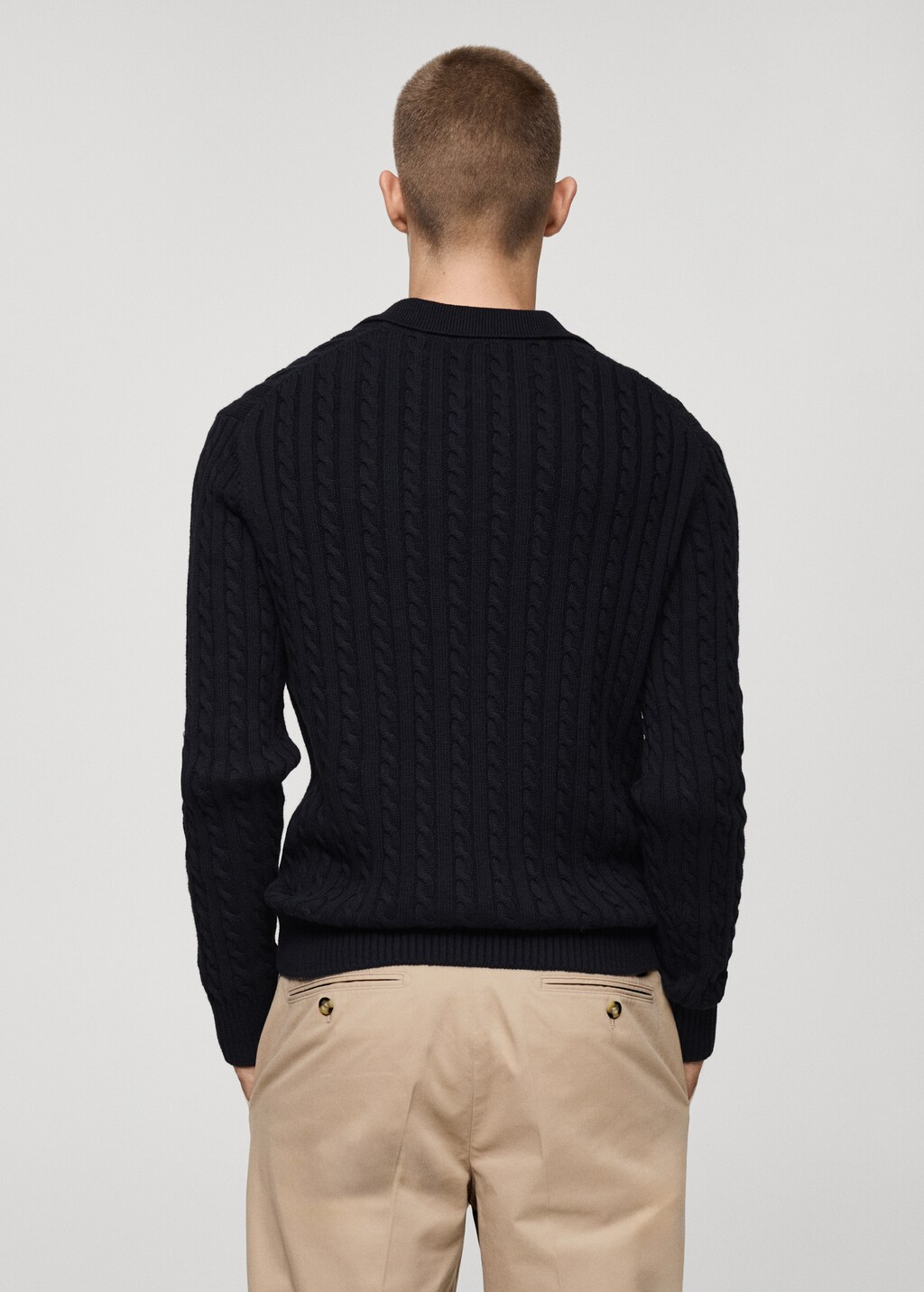 Medium braided-knit polo sweater - Dark Navy