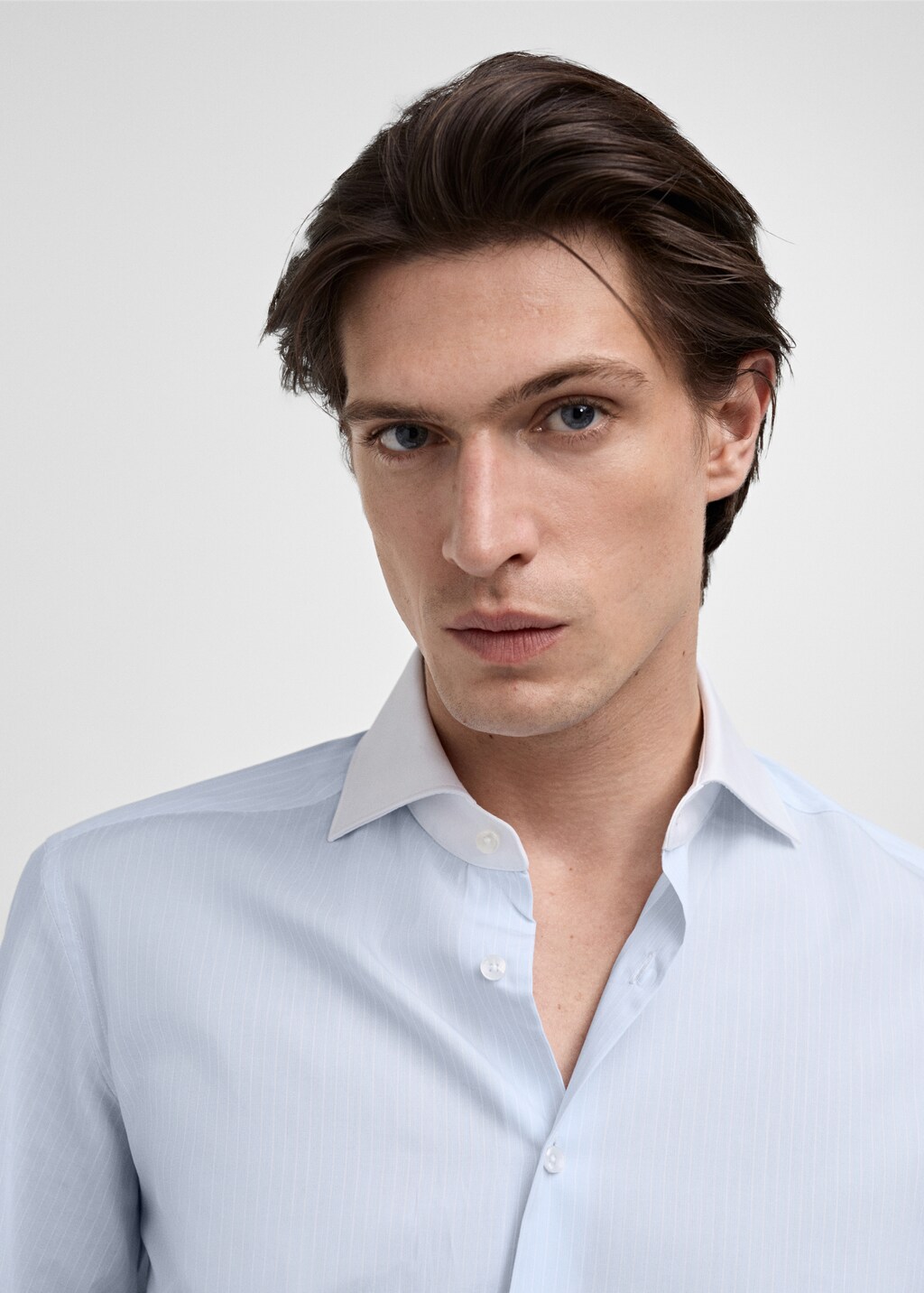 Striped suit shirt with contrasting collar - Sky Blue