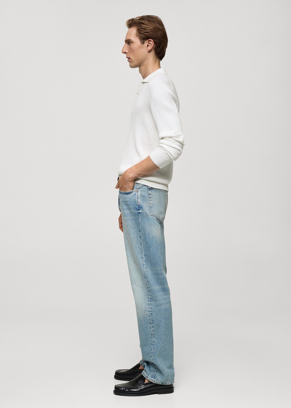 Fine rib-knit polo sweater - Mink Grey