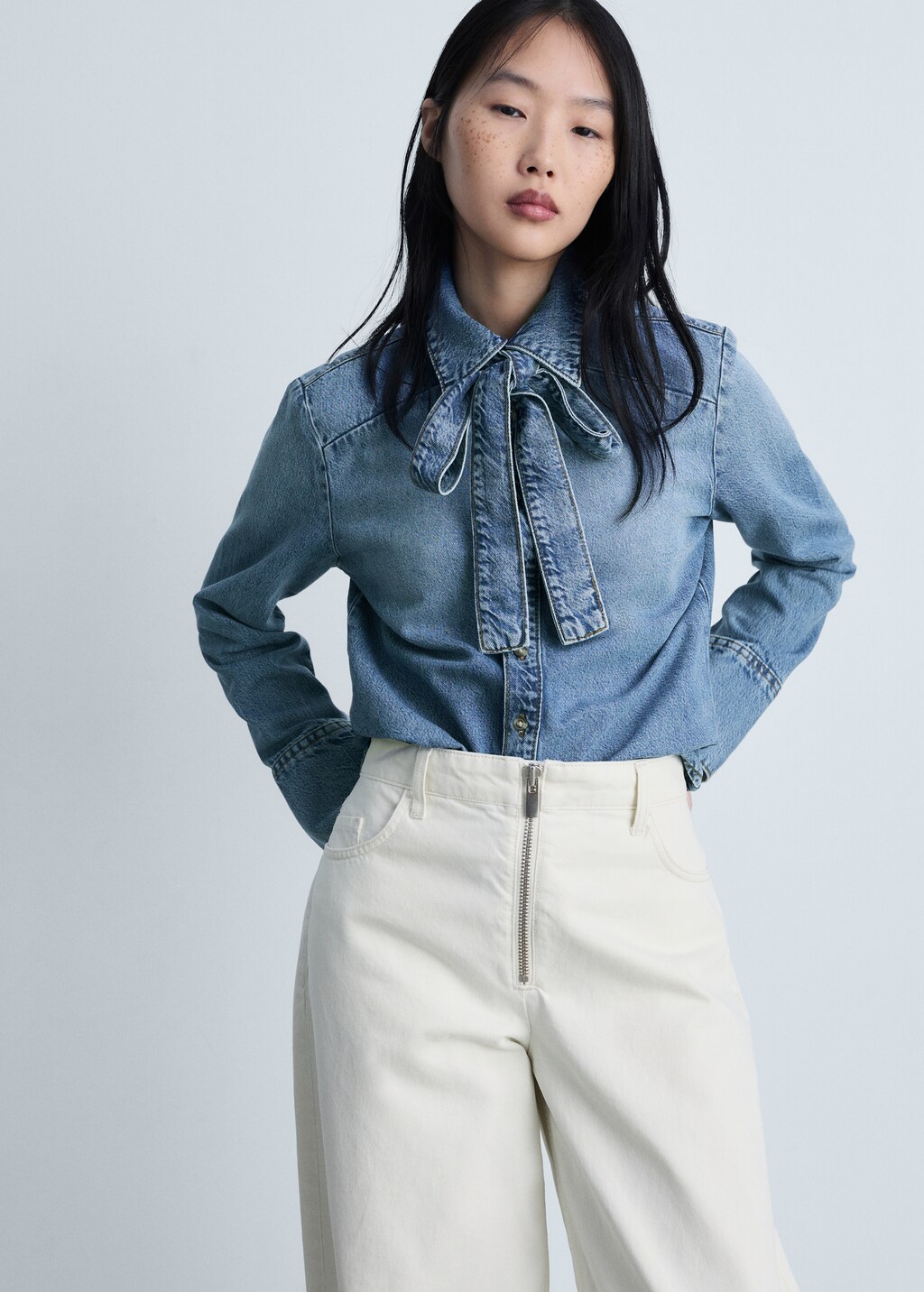 Denim shirt with bow - Medium Blue
