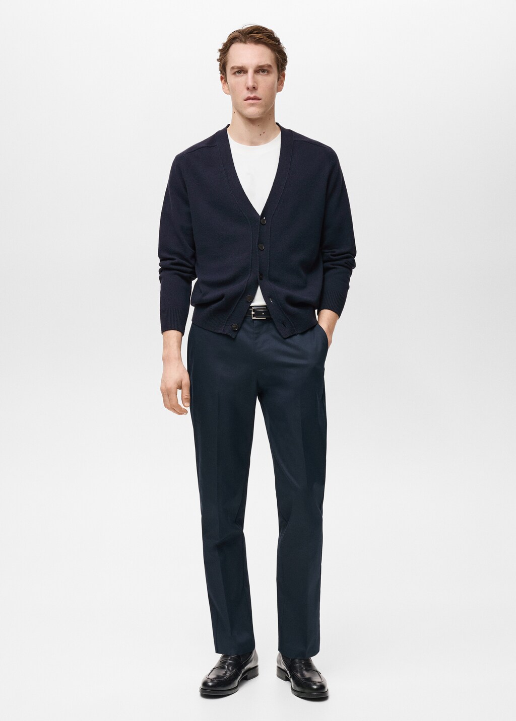 Knitted cotton cardigan with buttons - Night Blue