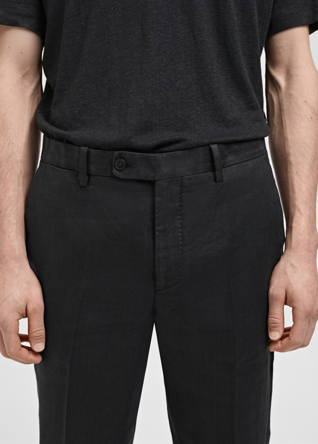 Slim fit 100% linen suit pants - Black