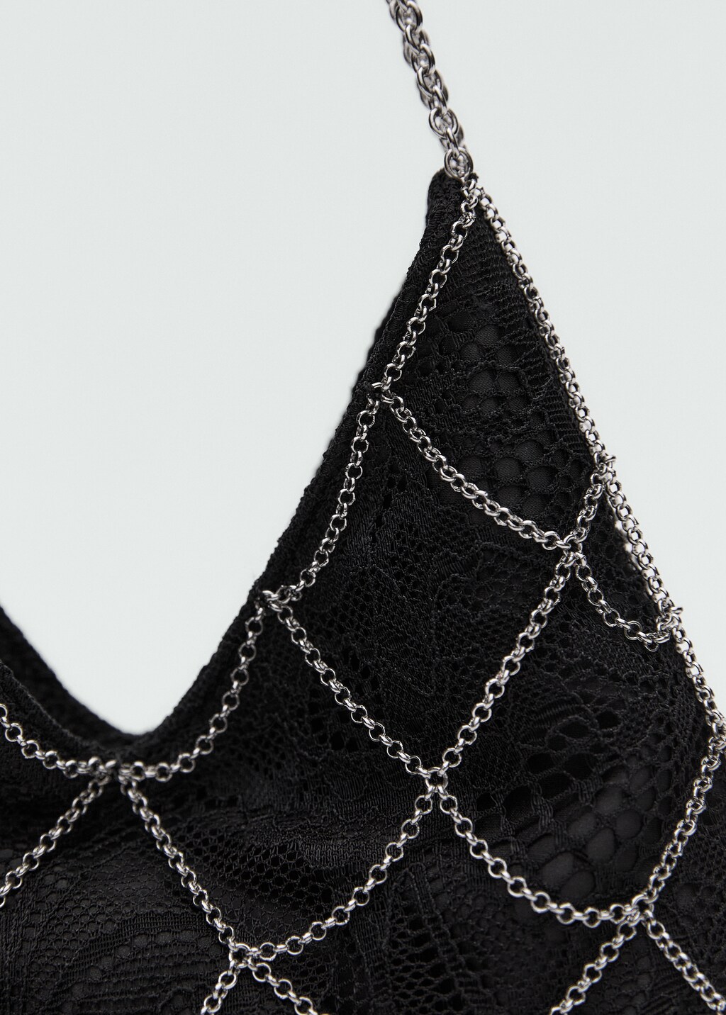Guipure mesh chain bag - Black