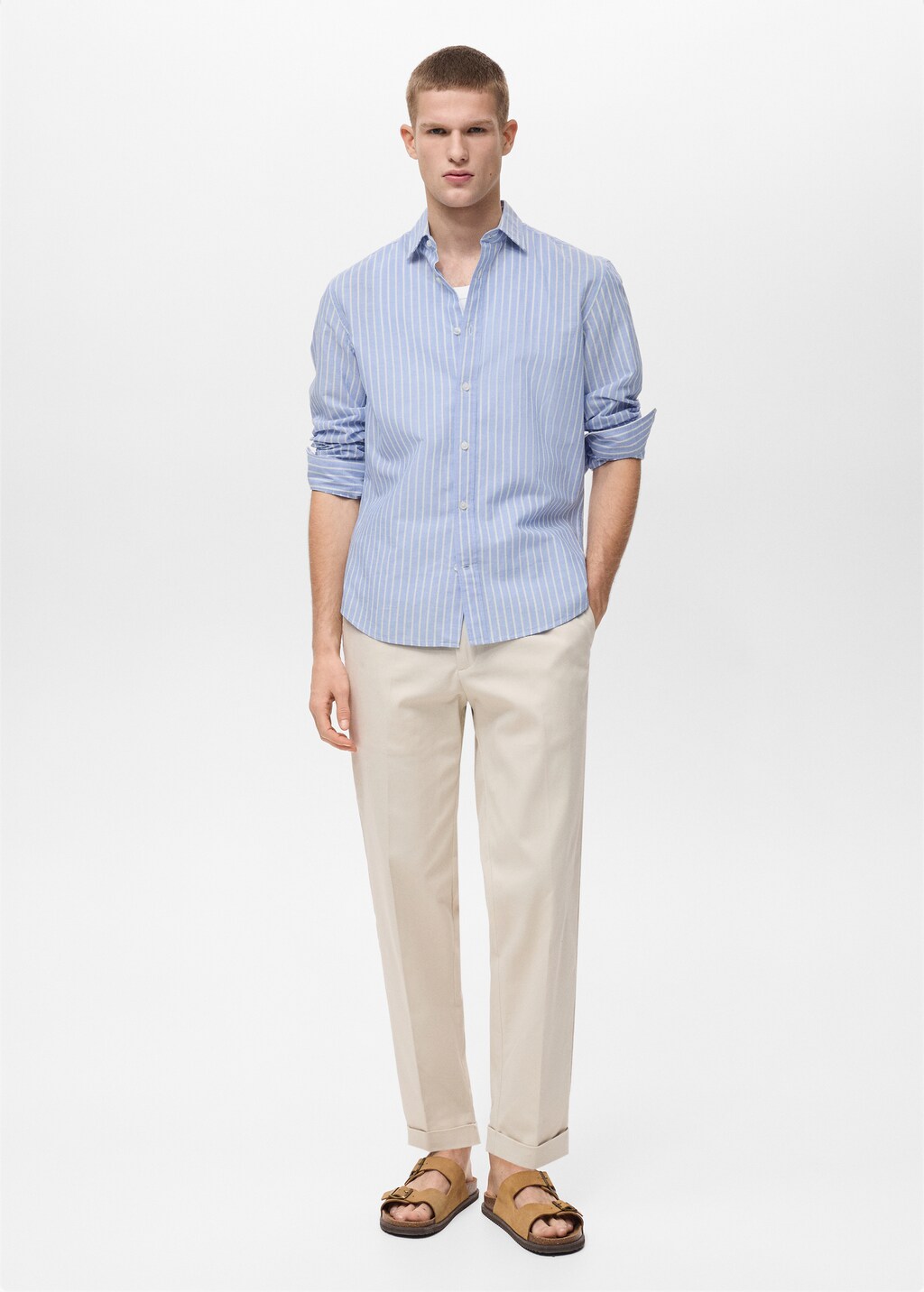 Striped cotton linen shirt - Blue