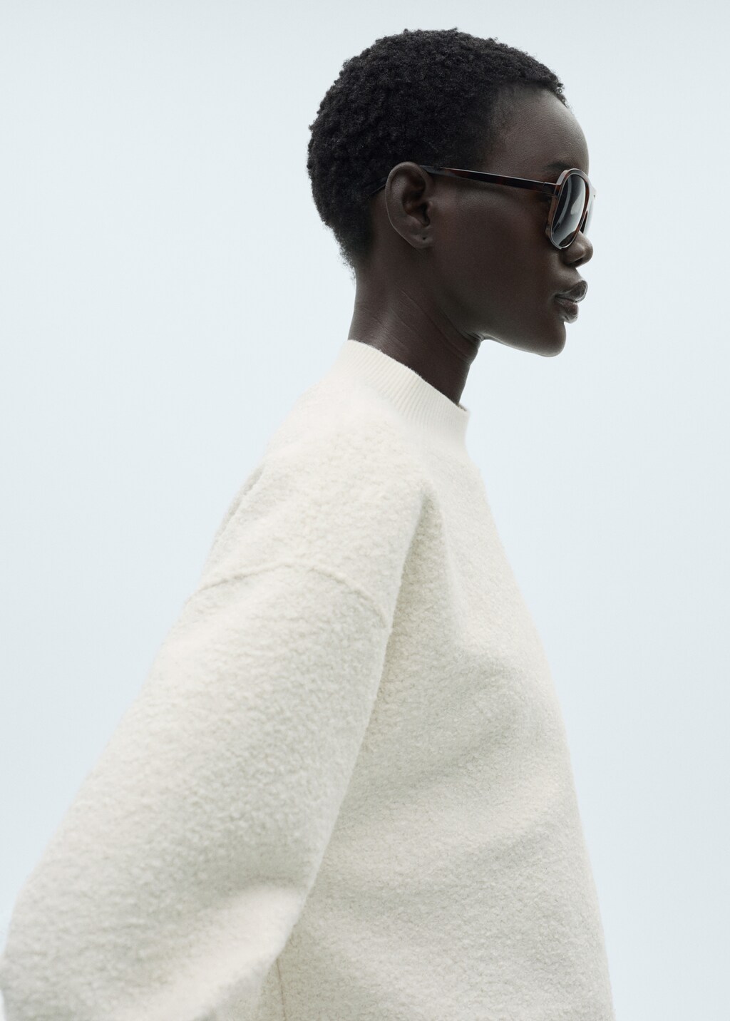 Perkins-neck bouclé sweatshirt - Ecru