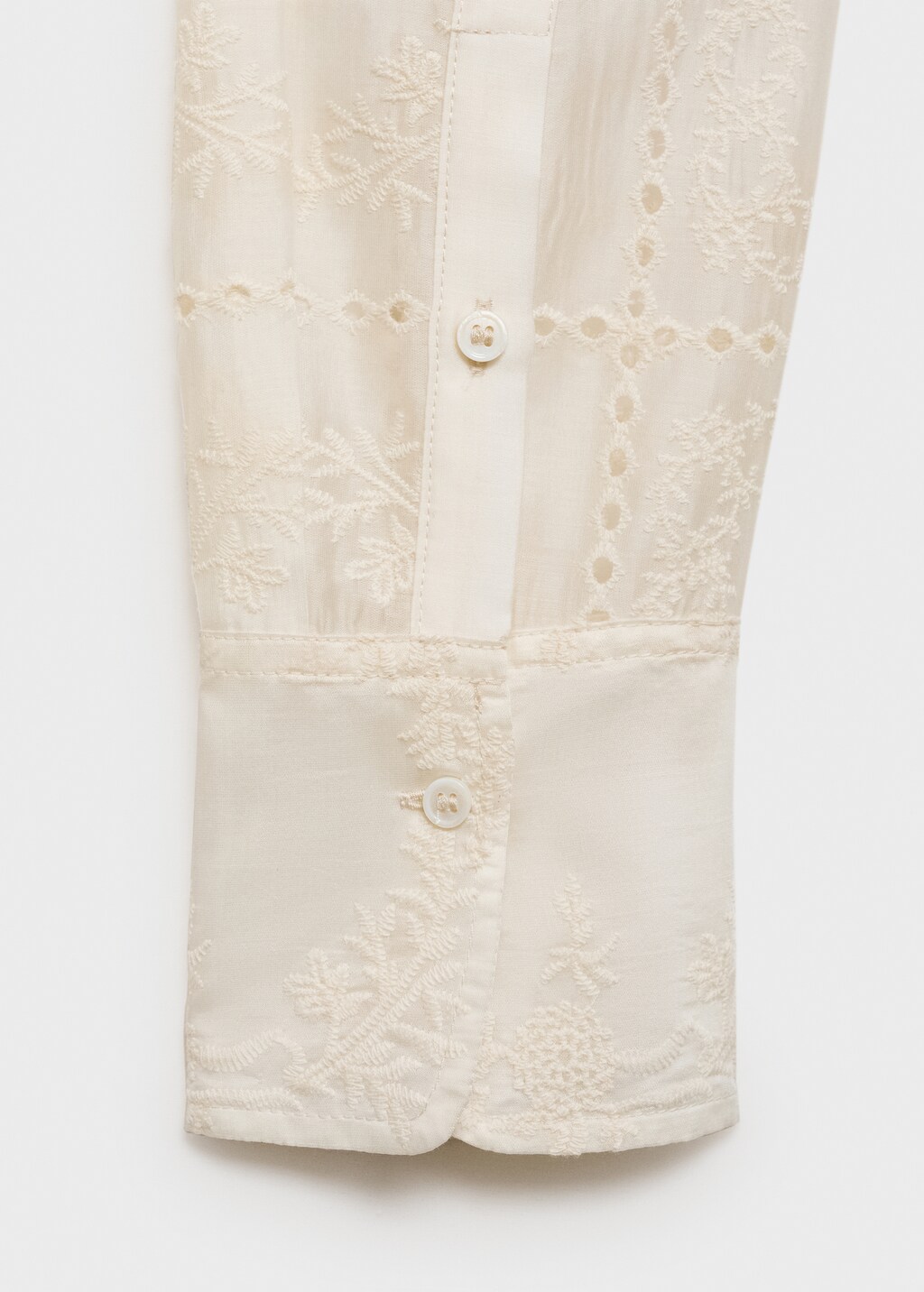 Flower embroidered lyocell shirt - Ecru