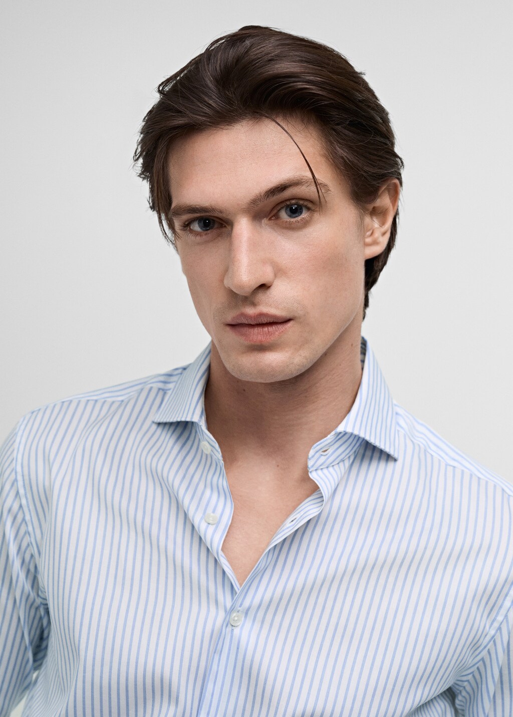 Slim fit cotton striped suit shirt - Sky Blue