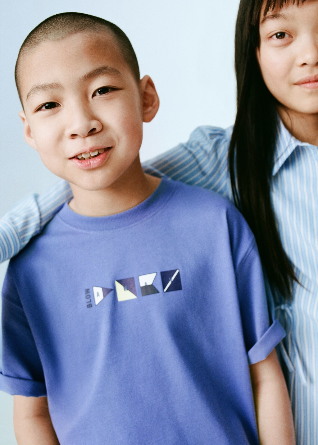 Cotton t-shirt with printed drawing - Blue