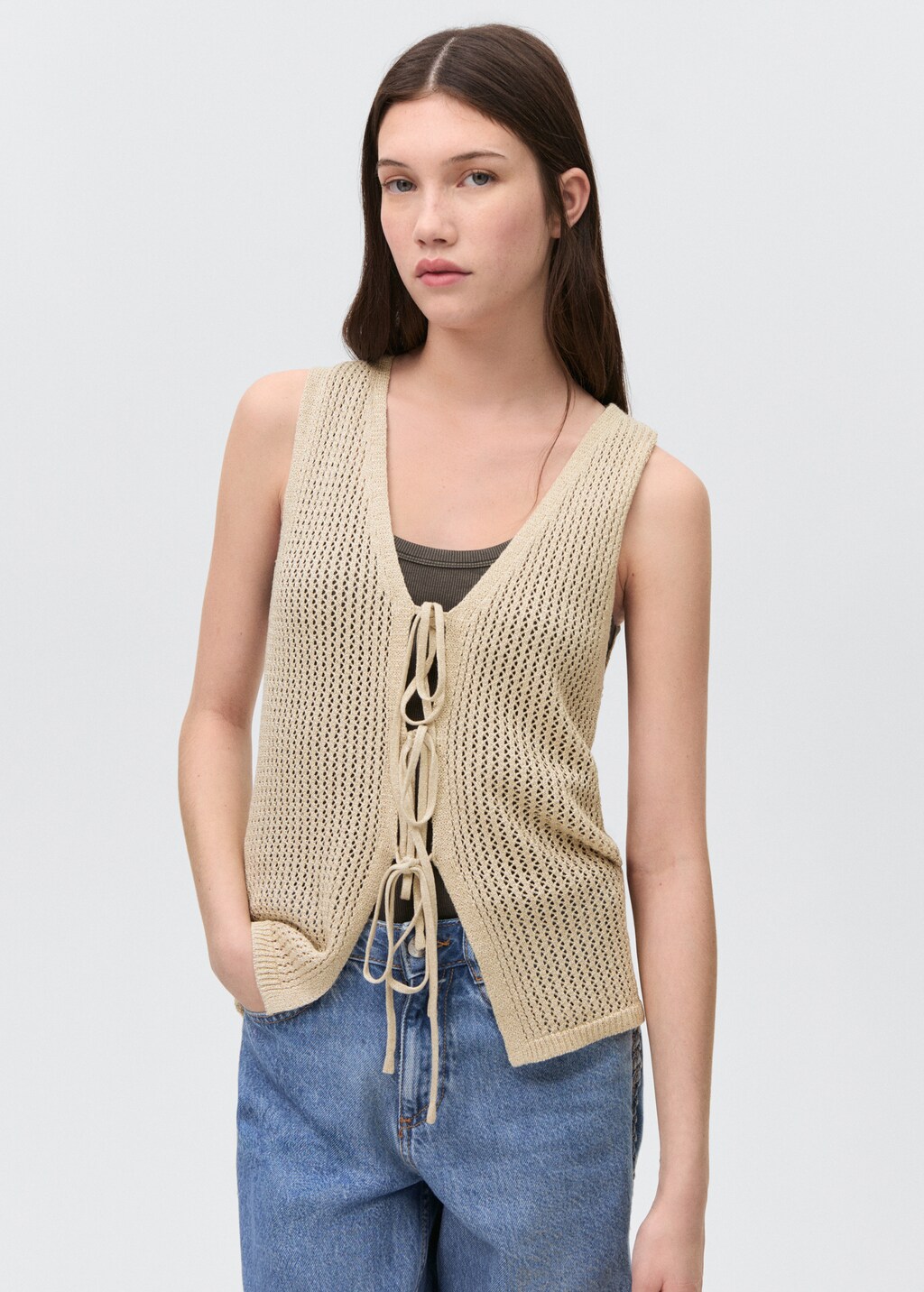 Openwork knitted waistcoat - Black