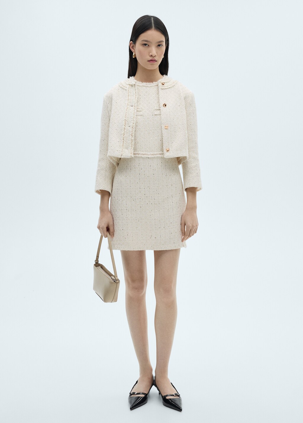 Tweed jacket with jewel buttons - Ecru