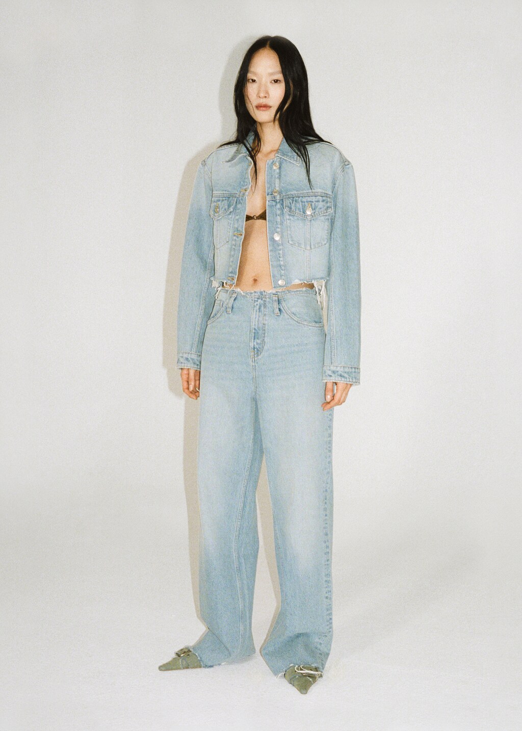 Denim jacket with frayed hem - Medium Blue