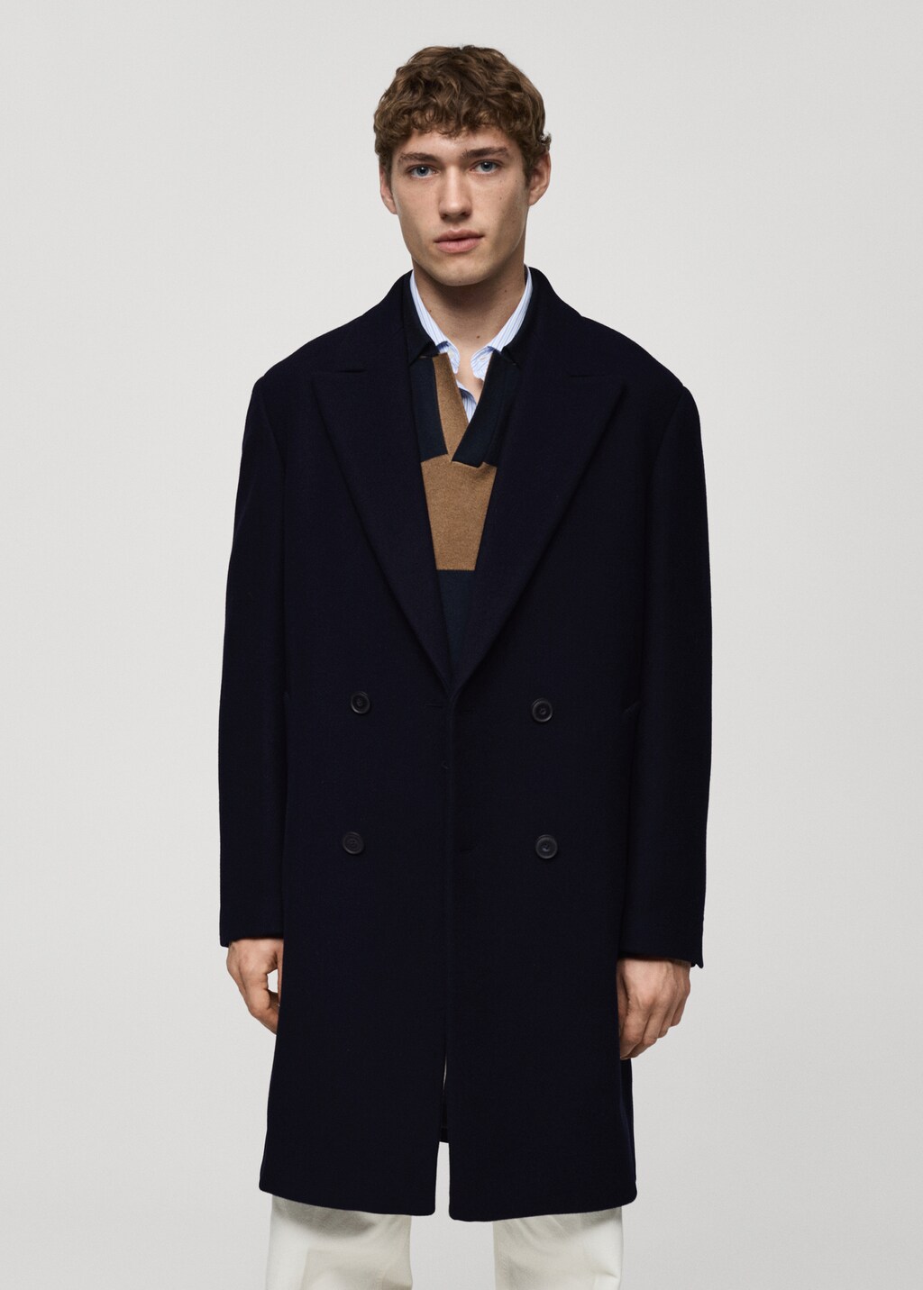 Relaxed-fit long wool coat - Navy