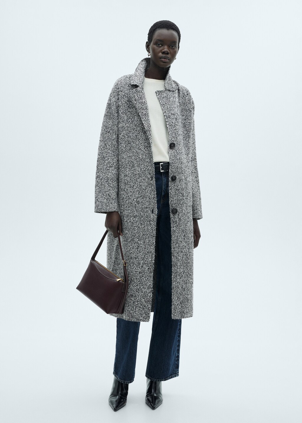 Mottled knitted cotton coat - Black