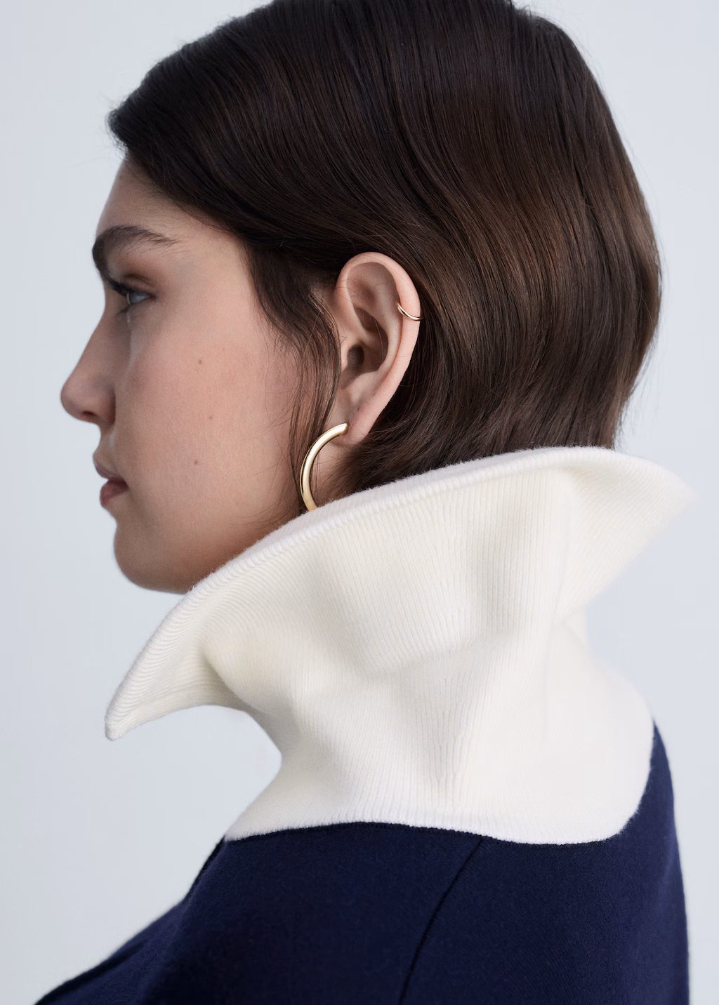 Knitted sweater with contrasting collar - Dark Navy