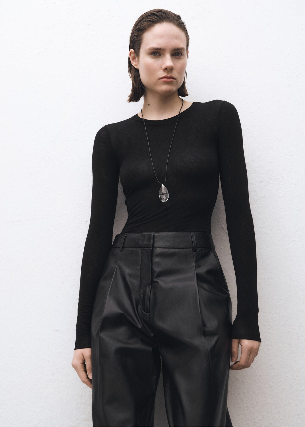 Long-sleeved wool-blend t-shirt - Light/Pastel Brown