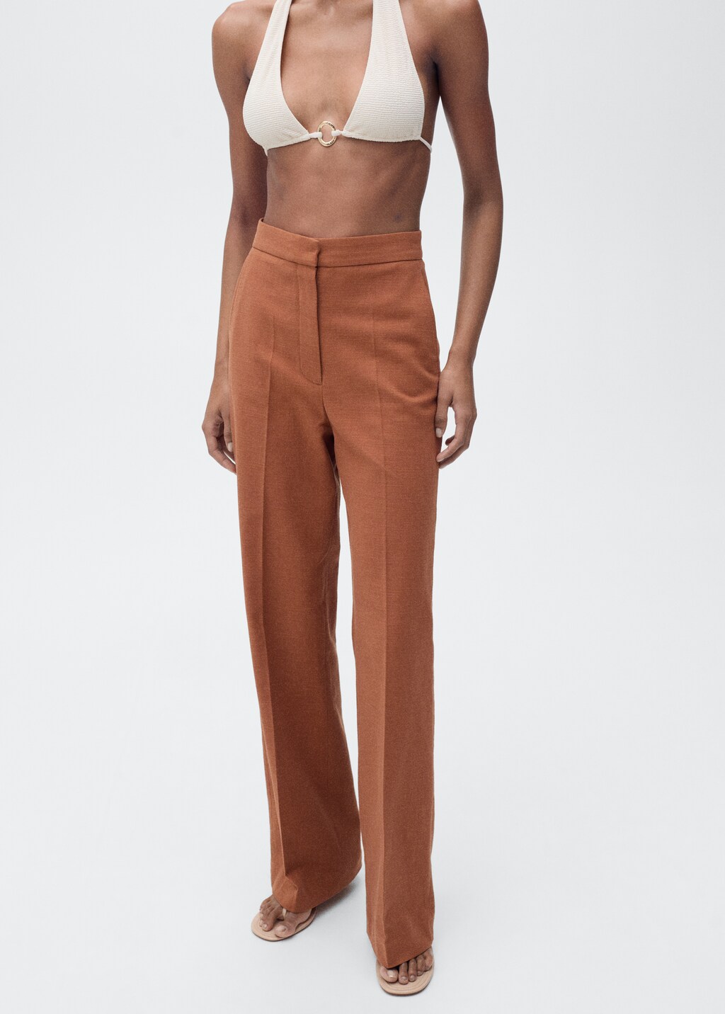 Cotton and linen-blend suit trousers - Caramel