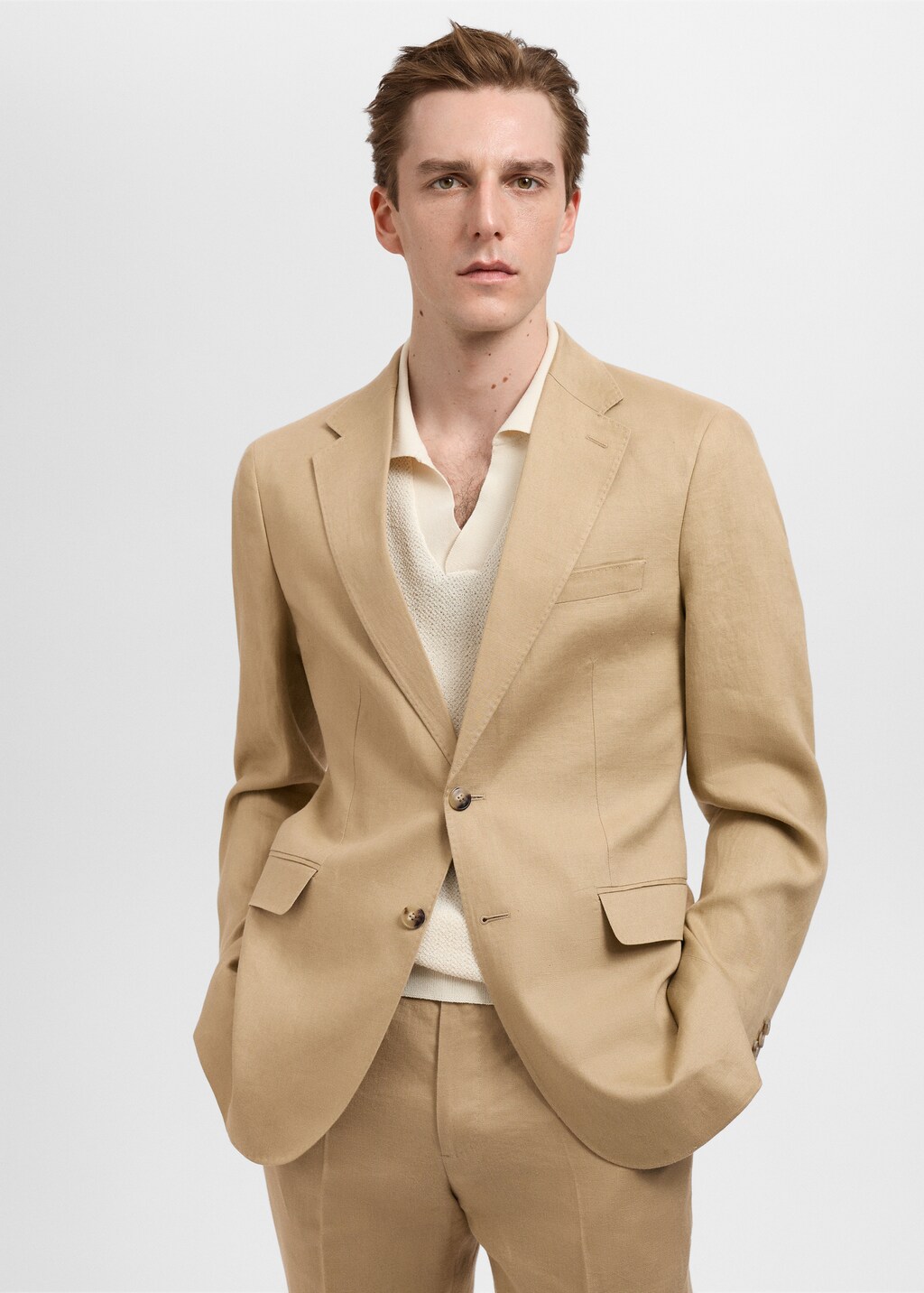 Slim fit 100% linen suit blazer - Khaki