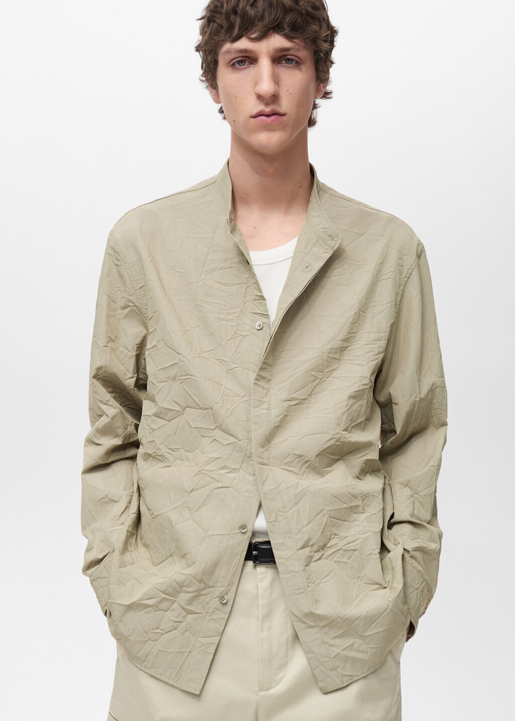 Crew-neck shirt with creased effect - Pastel Green