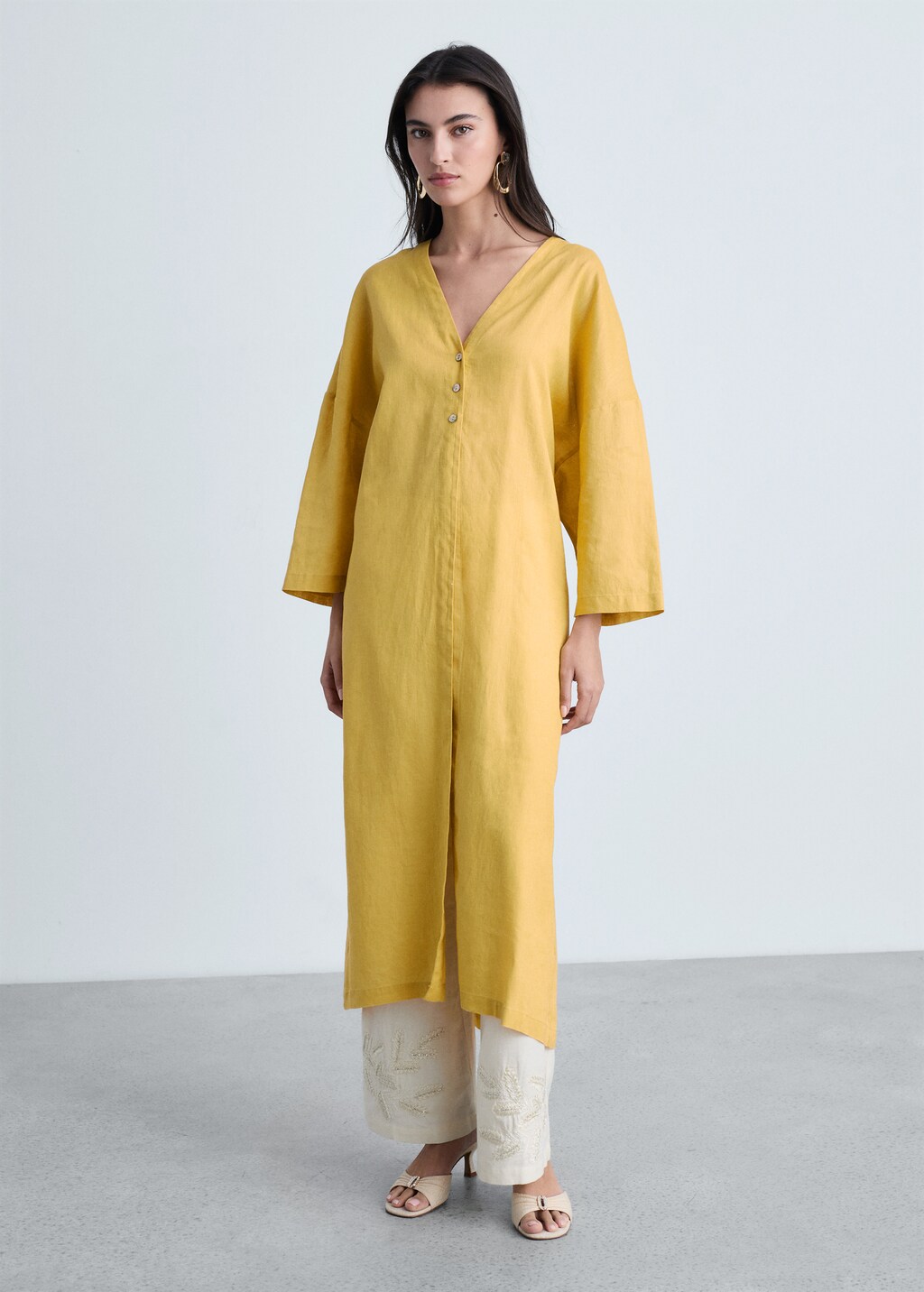 Oversize linen-blend dress - Mustard