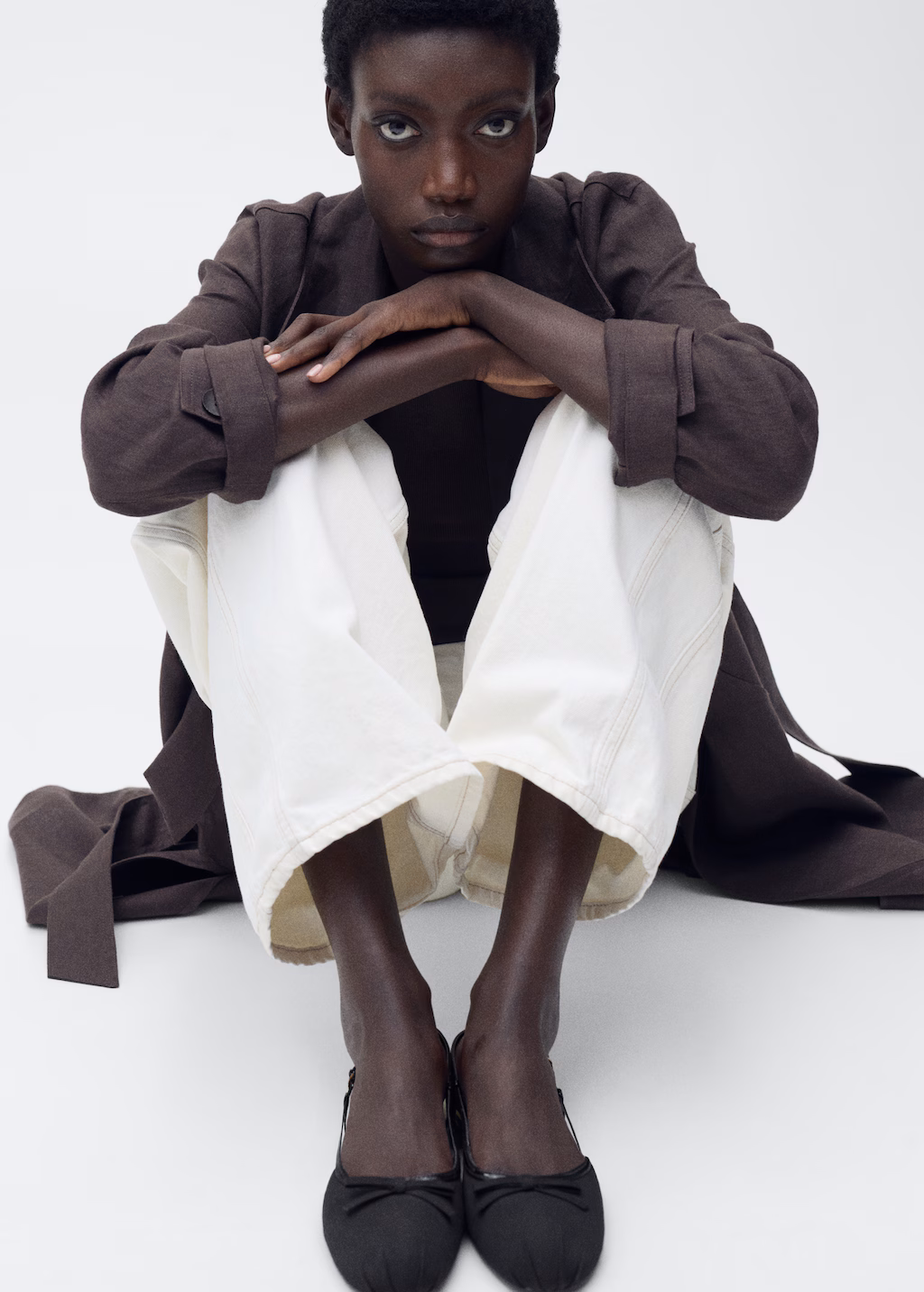 Ballet flats with decorative bow tie - Nude