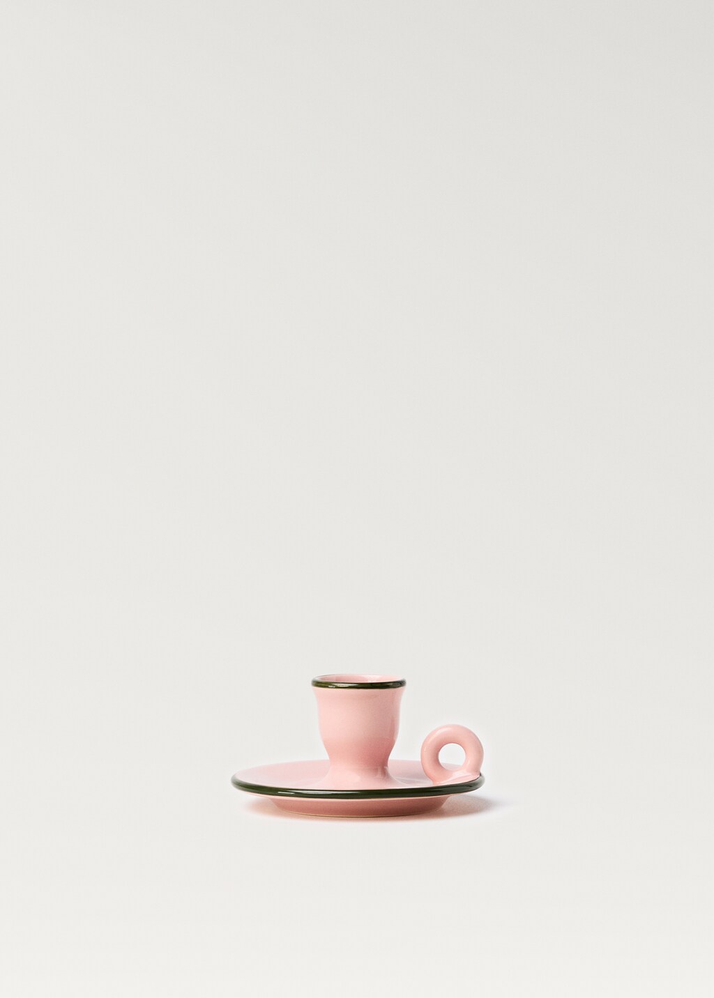 Earthenware candelabra with coloured trim - Olive Green