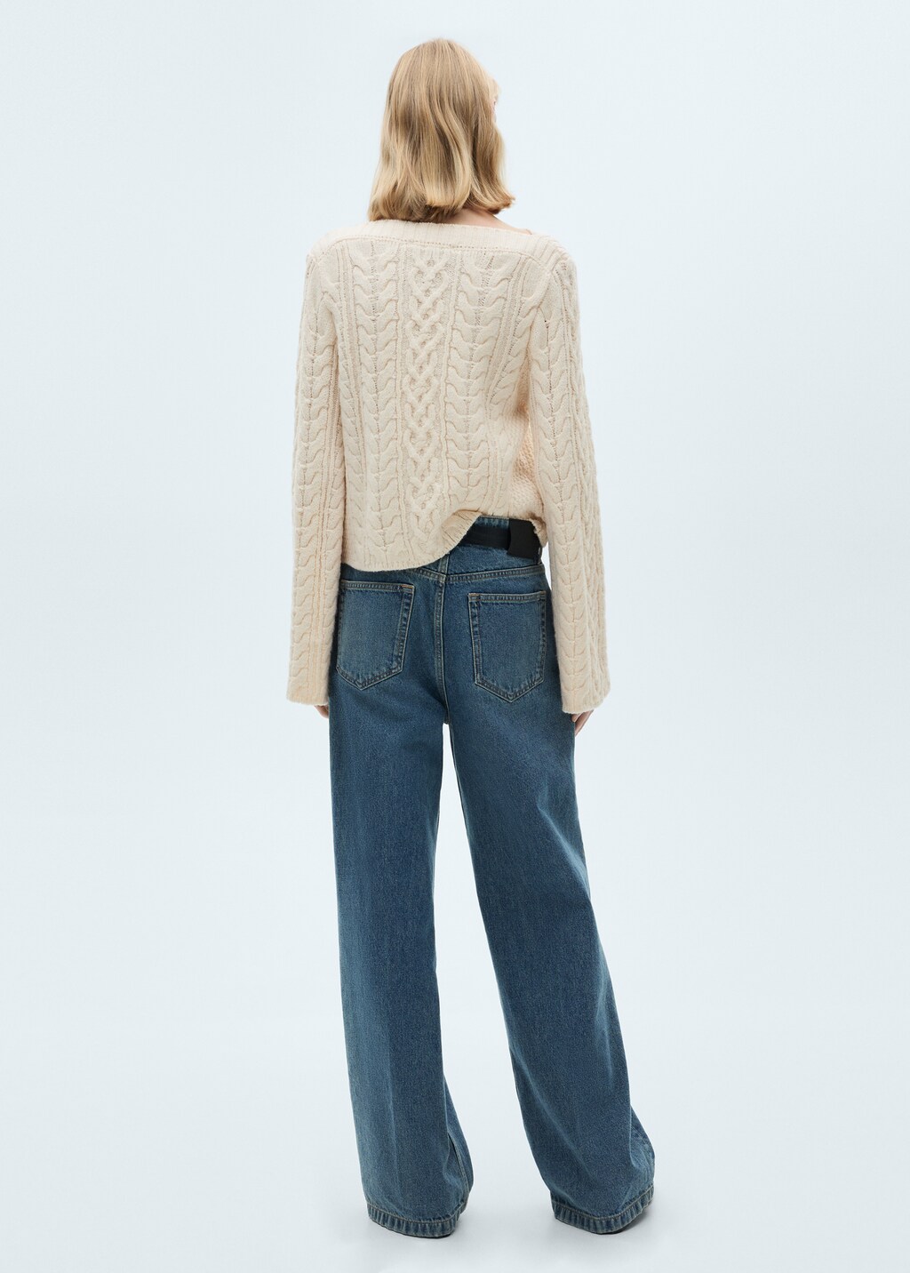 Twisted knitted flared-sleeve sweater - Ecru
