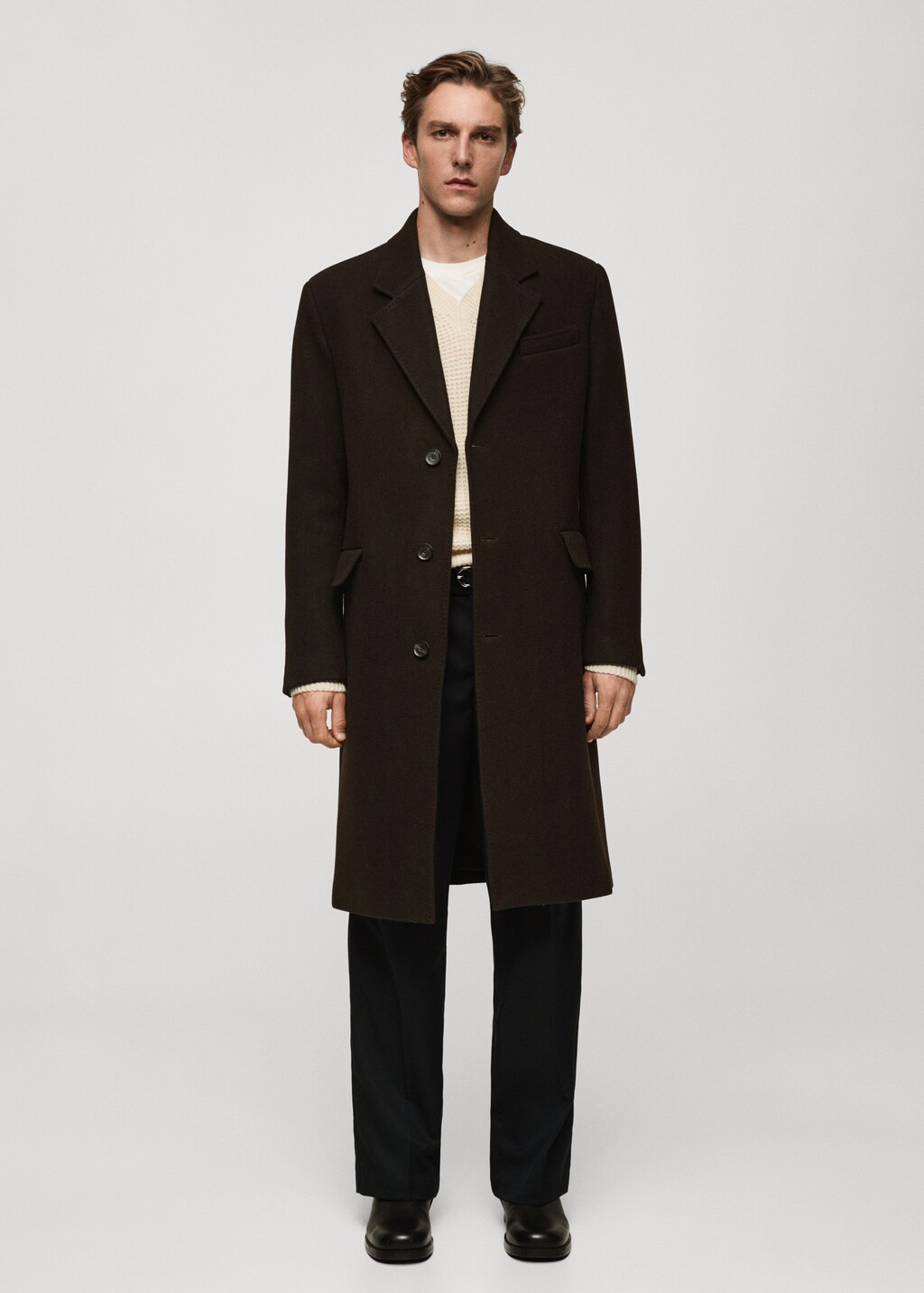Relaxed-fit long wool coat - Chocolate