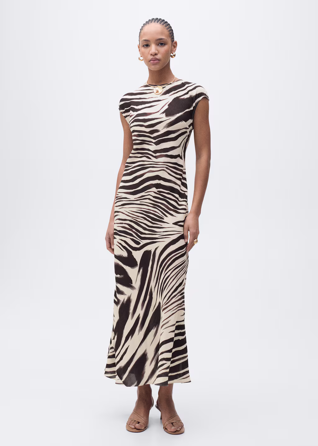 Zebra-print midi-dress - Ecru