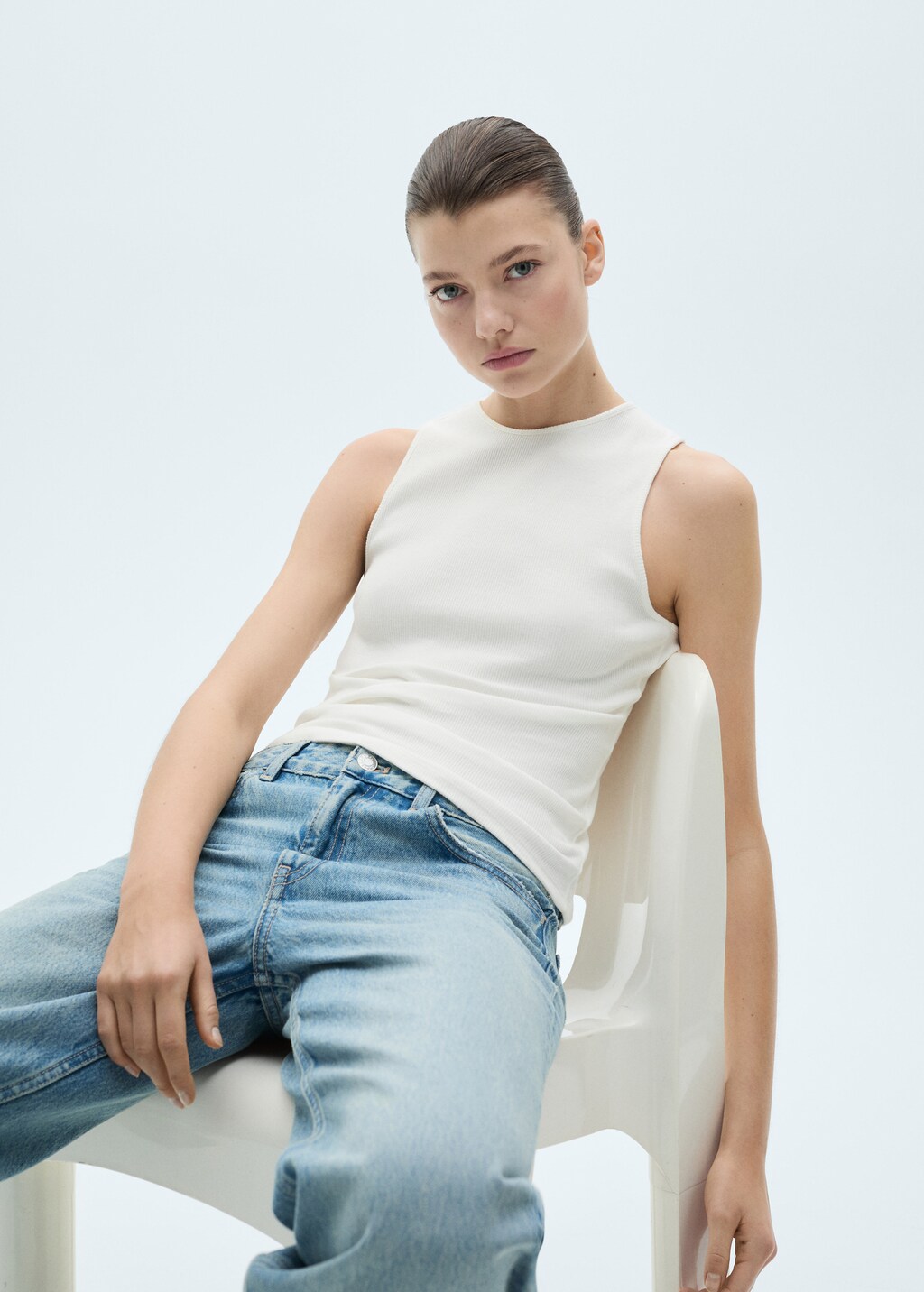 Ribbed cotton top - White