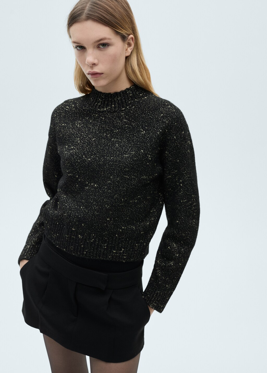 Lurex sweater with perkins neck - Black